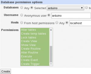 Arduino Database permissions