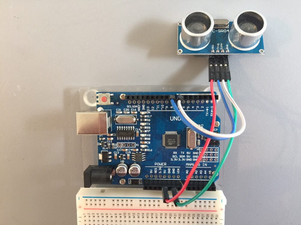 HC-SR04 Ultrasonic Distance Sensor wiring, coding, and operation.
