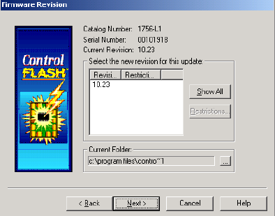 ControlFlash Choose Revision