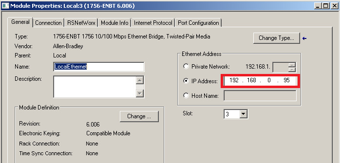 Ethernet Module IP Address