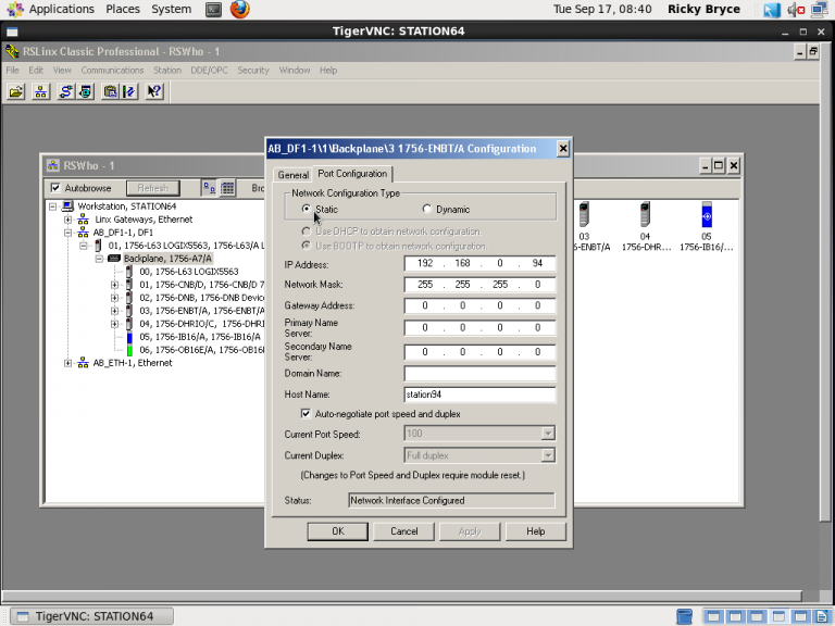 Assigning an IP Address with RSLinx using the RSWho screen.