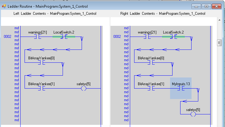 Using the Studio 5000 Project compare utility to compare the differences in  projects.