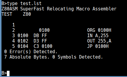 Z80ASM on IMSAI 8080