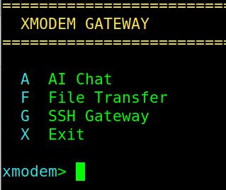 XMODEM Gateway Main Menu.